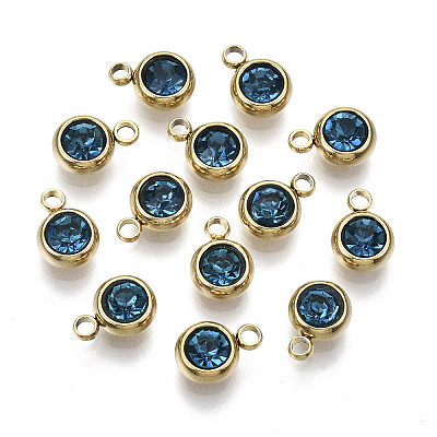PVD Vacuum Plating 201 Stainless Steel Rhinestone Charms STAS-S068-09G-1