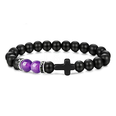 Bohemian Tiger Eye Stone Bracelet Cross Natural Stone Beads Vintage Matte Bead Bracelet ZU3790-14-1