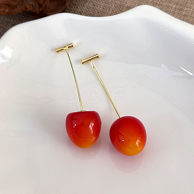 Cherry Zinc Alloy Resin Dangle Stud Earrings XZ7798-1-1