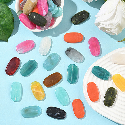 100Pcs Oval Imitation Gemstone Acrylic Beads OACR-SP0001-65-1