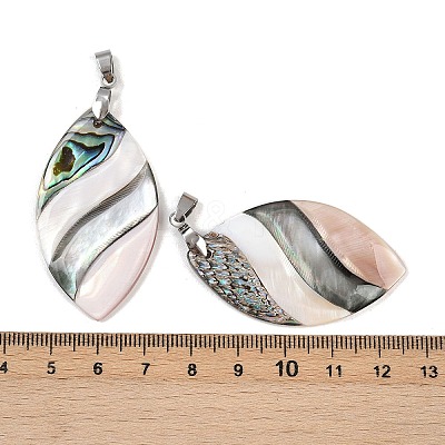 Natural Abalone Shell & Black Lip Shell & Pink Shell Pendants SSHEL-B003-06P-01-1