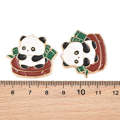 Panda with Bamboo Alloy Enamel Cabochons AL-CBA1A6F-06KCG-B-1