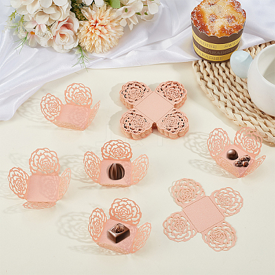 50Pcs Rose Flower Window Paper Candy Packaging Boxes CON-OC0001-78B-1