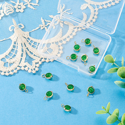 12Pcs Brass & Glass Imitation Cat Eye Round Charms PALLOY-TAC0237-03-1