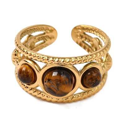 Round Natural Mixed Stone Finger Rings RJEW-Q822-31G-1