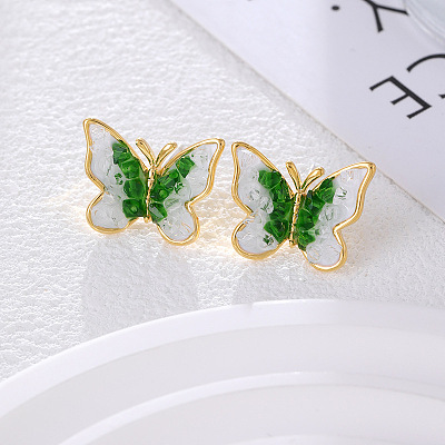 Butterfly Brass Stud Earrings EJEW-K308-05G-02-1