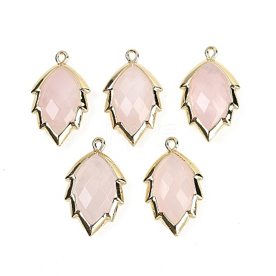 Natural Rose Quartz Faceted Leaf Pendants G-I375-04G-05-1