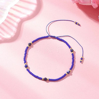 Natural Lapis Lazuli & Seed Glass Beaded Braided Bead Bracelets BJEW-JB12605-04-1
