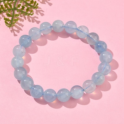 Natural Aquamarine Round Bead Stretch Bracelets for Men Women BJEW-U034-01A-03-1