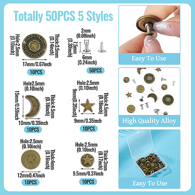 50Pcs 5 Styles Alloy River Studs FIND-TA0009-69-1