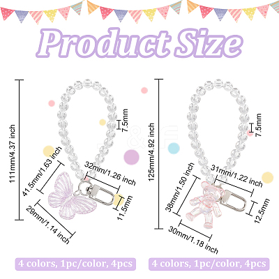 8Pcs 8 Style Acrylic Hanging Beaded Keychain Wrist Bracelet Pendant Decoration HJEW-OC0001-30-1