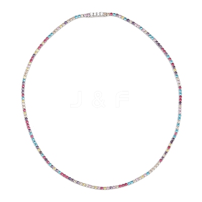 925 Sterling Silver Pave Colorful Cubic Zirconia Tennis Necklaces for Women NJEW-C096-01A-P01-1