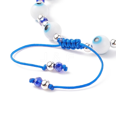 Lampwork Evil Eye & Glass Braided Bead Bracelet BJEW-TA00157-1
