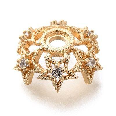 Rack Plating Brass Micro Pave Clear Cubic Zirconia Bead Caps KK-H508-25B-KCG-1