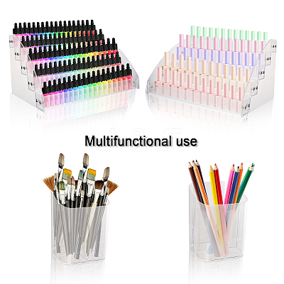 1 Set 5-Tier Transparent Acrylic Nail Polish Organizer and 1Pc 3 Compartments Plastic Pen Storage Box AJEW-GL0001-76-1
