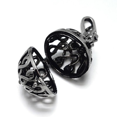 Filigree Brass Round Cage Ball Cage Pendants KK-L095-01AS-NR-1