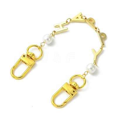 Brass & Shell Pearl Word HAPPY Link Bag Extender Chains FIND-JF00149-03-1