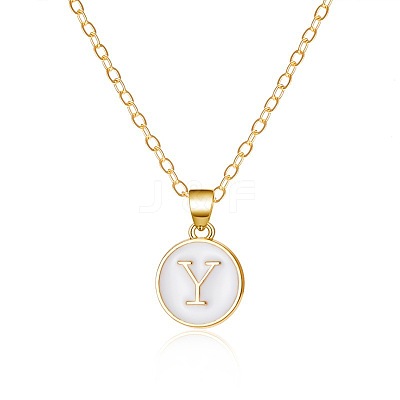Alloy White Enamel Flat Round with Letter Pendant Necklaces FS-WG63565-25-1