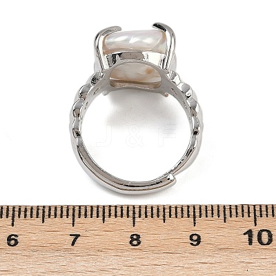 Square Natural Pearl Finger Rings RJEW-K286-09P-1