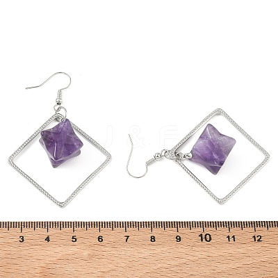 Rhombus Brass Dangle Earrings EJEW-D360-01P-01-1