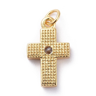 Cubic Zirconia Tiny Cross Charms KK-G363-03G-02-1