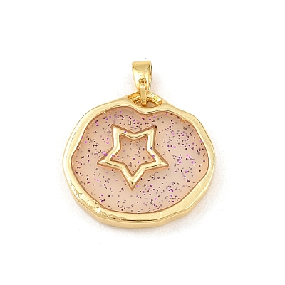 Transparent Epoxy Resin Brass Pendants KK-B163-01G-04-1