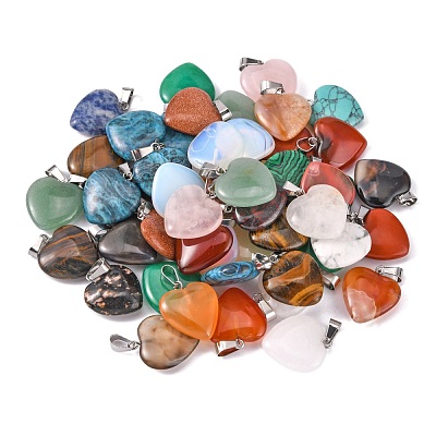Heart Natural & Synthetic Mixed Stone Pendants G-Q438-M-1