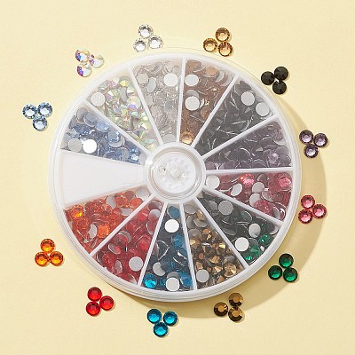 480Pcs 12 Colors Glass Flat Back Rhinestone RGLA-FS0001-05-1