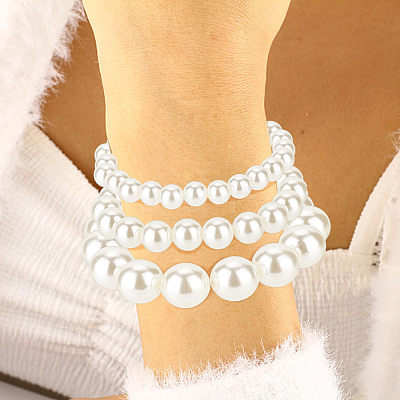 7Pcs 7 Styles Plastic Imitation Pearl Round Beaded Stretch Bracelets Set BJEW-AN0001-36-1