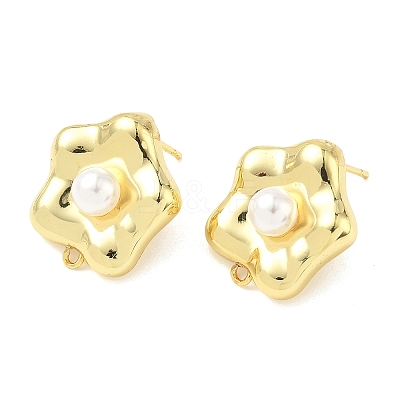 Brass Plastic Pearl Stud Earring Findings KK-G547-06G-1