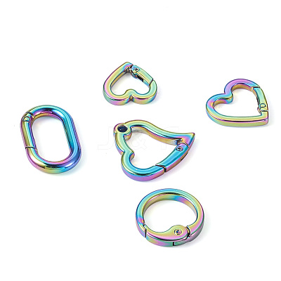 10Pcs 5 Style Zinc Alloy Spring Gate Rings PALLOY-GN0001-02-1
