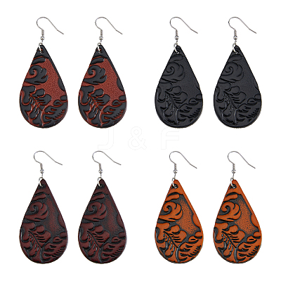 4 Pairs 4 Colors PU Leather Dangle Earrings with Steel Iron Pins EJEW-FI0003-09-1