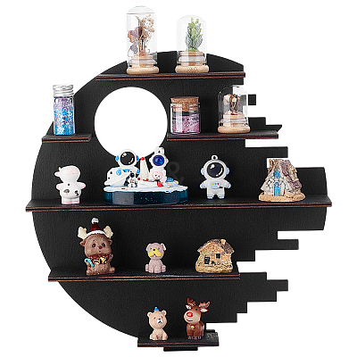 5-Tier Multipurpose Crescent Moon Wood Wall Mounted Minifigures Organizer Display Shelf ODIS-WH0038-169-1