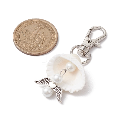 Angel Alloy & Natural Shell Pendant Decorations HJEW-JM02016-02-1