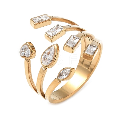 304 Stainless Steel Pave Cubic Zirconia Cuff Open Rings for Women CU-CBAD24F-02B-G-1