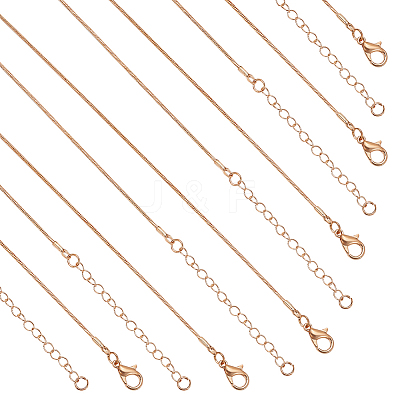 12Pcs 2 Style Brass Round Snake Chain Necklaces Set MAK-NB0001-17-1