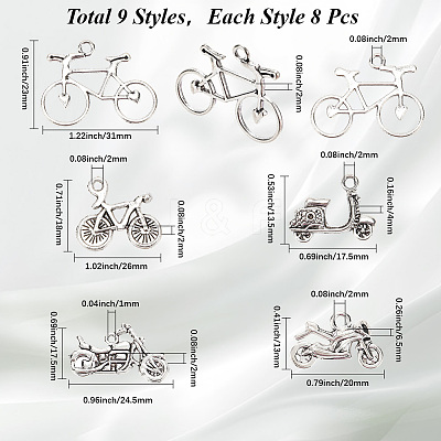 72Pcs 9 Styles Tibetan Style Alloy Pendants TIBEP-SC0003-26-1
