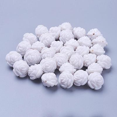 White Flower Acrylic Beads X-MACR-S635-16mm-2-1