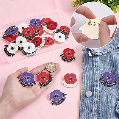 24Pcs 4 Colors Lest We Forget Poppy Enamel Broochs JEWB-GA0001-50-1