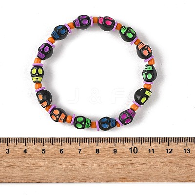 Halloween Skull Acrylic Beaded Stretch Bracelets BJEW-JB14347-01-1