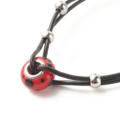 Lampwork Big Rondelle Link Bracelet with Cowhide Leather Cord for Women BJEW-JB07848-1