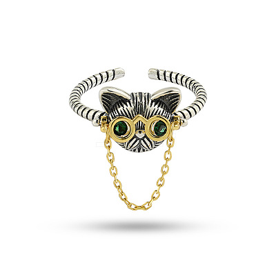Glasses Dog 925 Sterling Silver Micro Pave Cubic Zirconia Adjustable Cuff Rings FS-WGF17D0-01-1