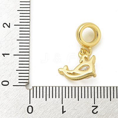 Rack Plating Brass Pave Clear AB Cubic Zirconia Whale European Dangle Charms KK-Z067-41G-1