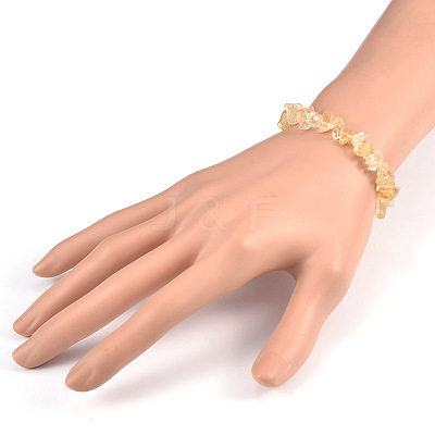 Chips Natural Citrine Beaded Stretch Bracelets X-BJEW-JB01826-08-1