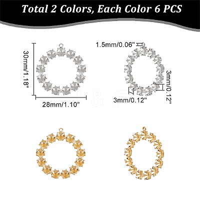 12Pcs 2 Colors 304 Stainless Steel Pendant Rhinestone Settings STAS-UN0043-13-1