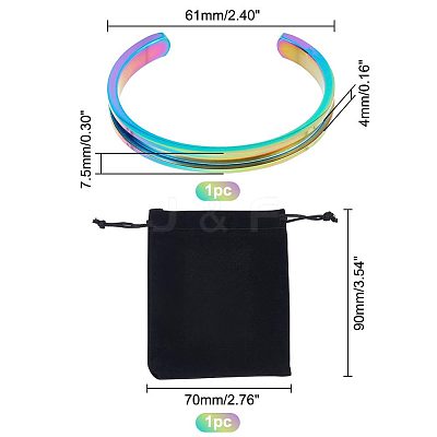 1Pc 304 Stainless Steel Grooved Bangles FIND-UN0043-39M-1