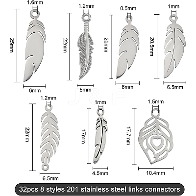 32Pcs 8 Style 201 Stainless Steel Links Connectors STAS-BC0003-18-1