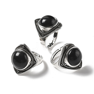 Natural Obsidian Adjustable Rings G-P560-03AS-13-1
