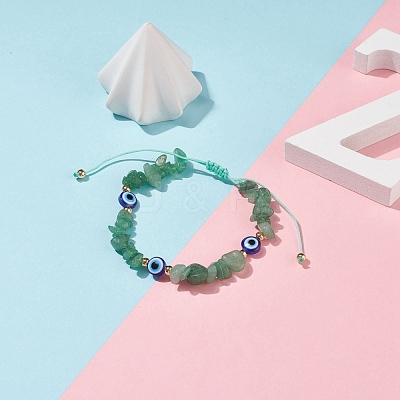 Natural Green Aventurine Chips & Resin Evil Eye Braided Bead Bracelet BJEW-JB08495-07-1