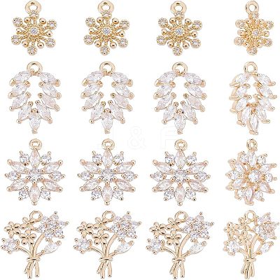 16pcs 4 Style Rack Plating Brass Micro Pave Clear Cubic Zirconia Charms ZIRC-NB0001-85-1